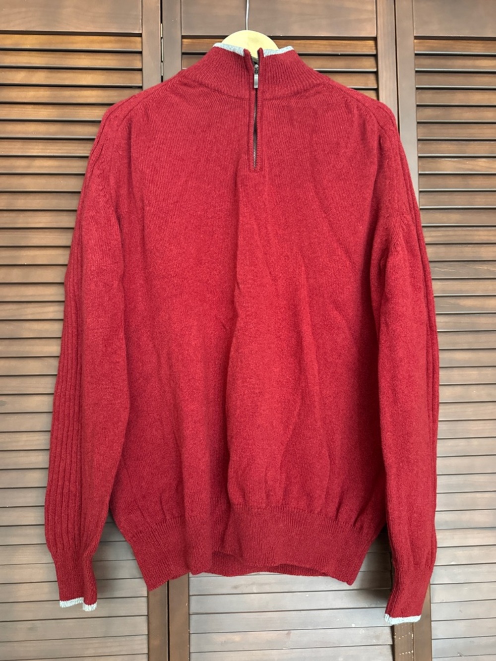 Faconnable Men's Red Mock Neck 1/4 Zip Knit Wool Pullover Sweater Size XXL Italy